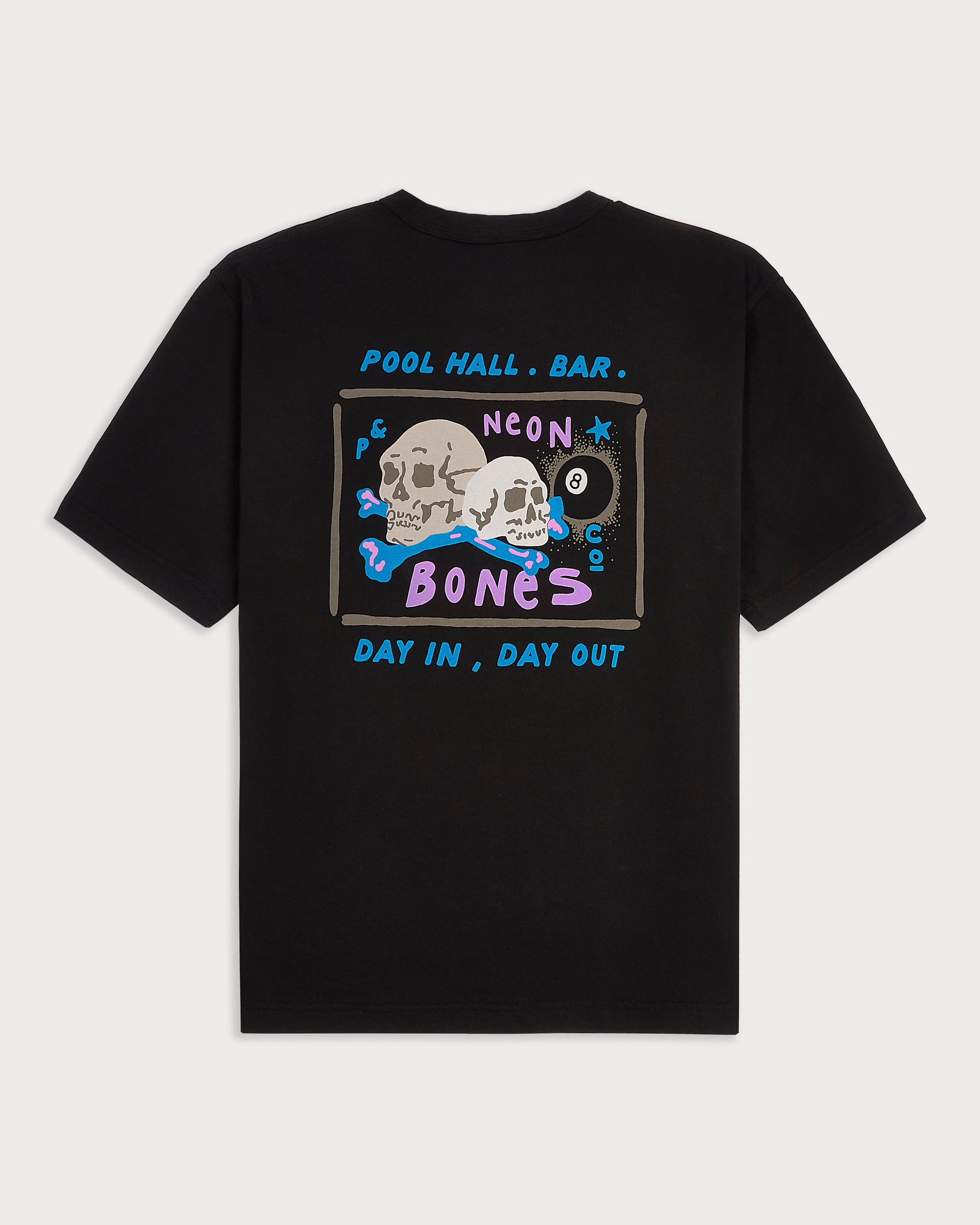 Reinforced Shoulders Easy Wear Option Pool Hall T-Shirt - Washed Black
