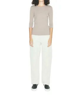 Machine Washable Design Ergonomic Sleeve Design Poor Boy Rib Top In Heather Taupe
