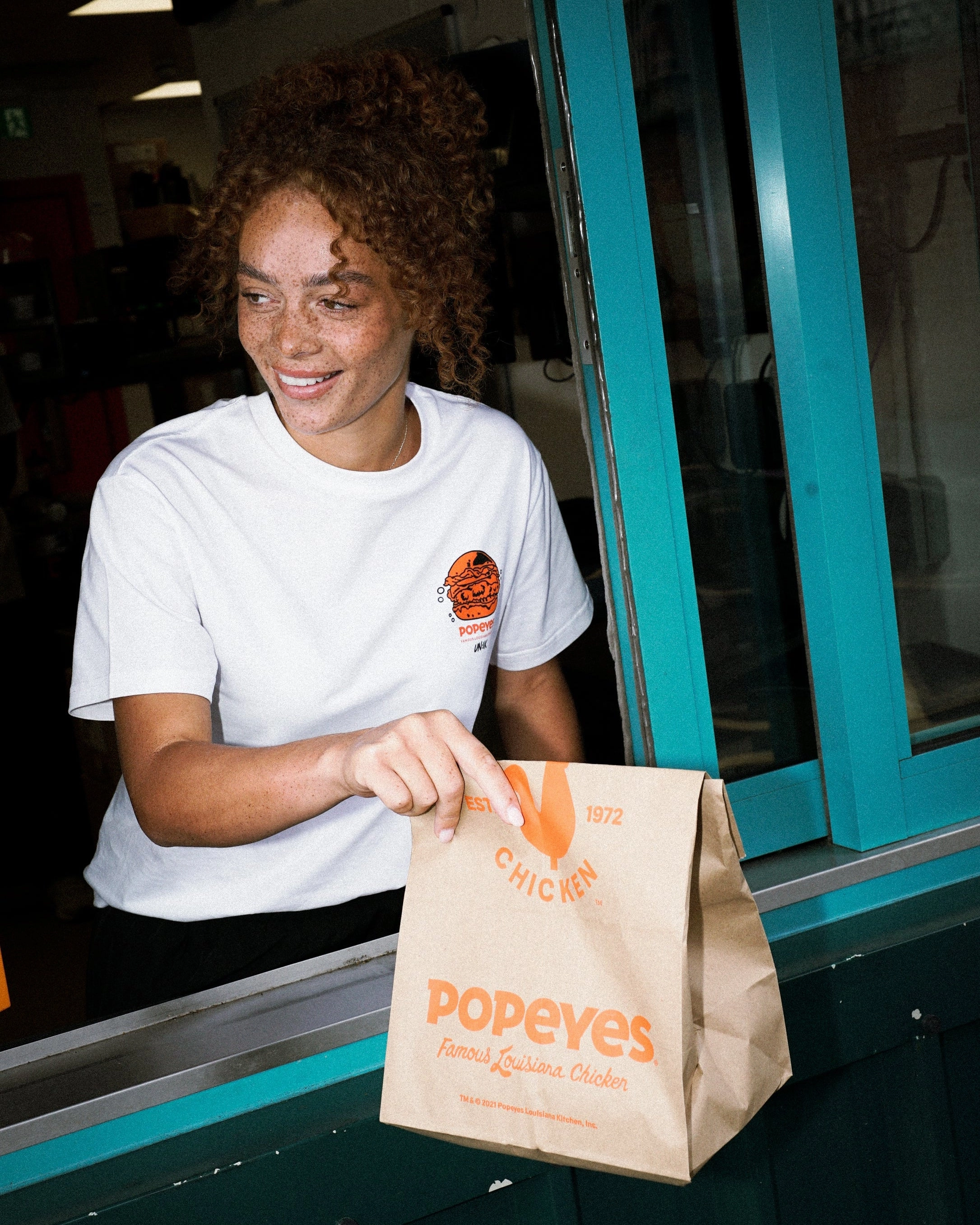 Cozy Comfort Popeyes 'Less Chat, More Crunch' Tee - White