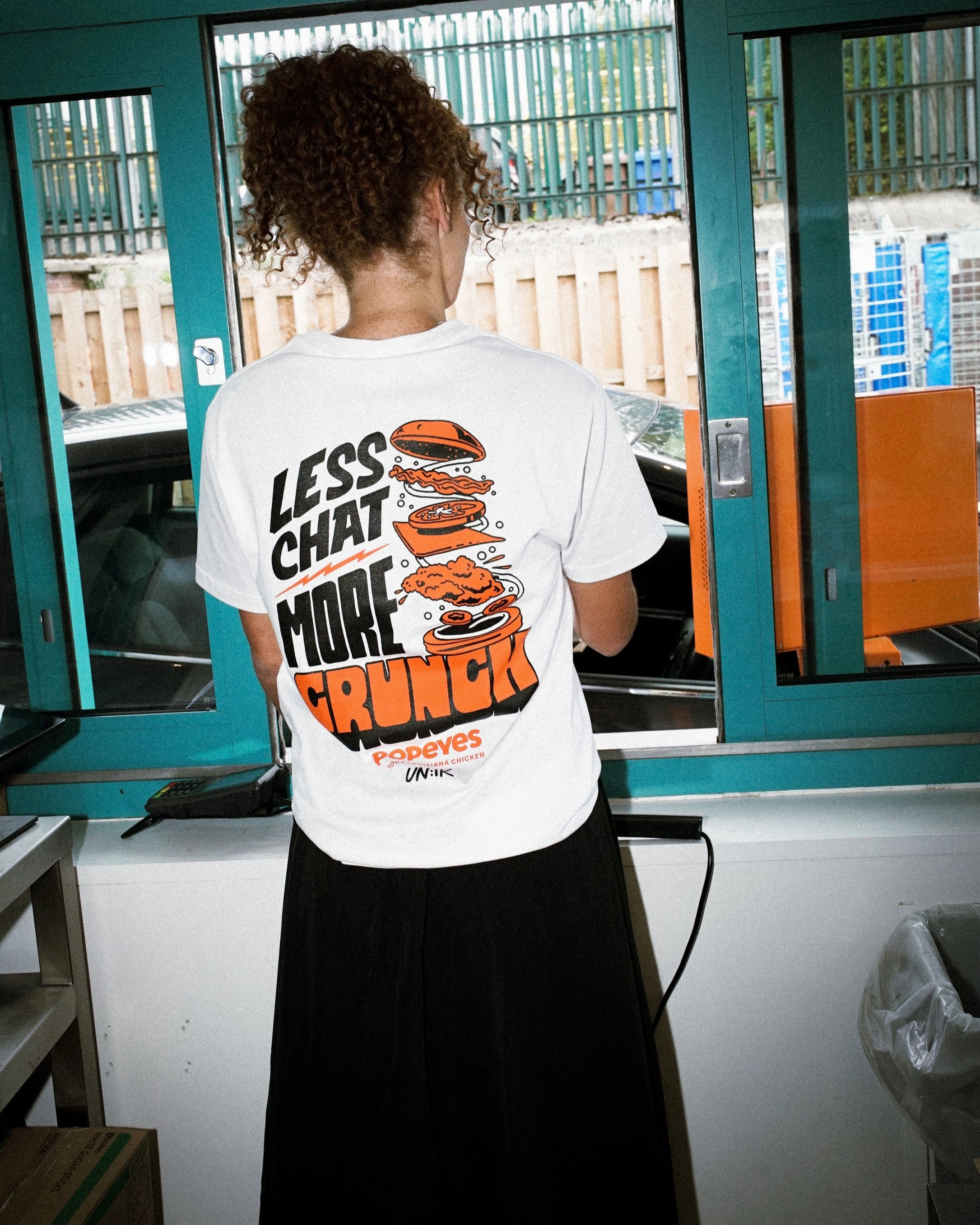 Popeyes 'Less Chat, More Crunch' Tee - White Versatile Option