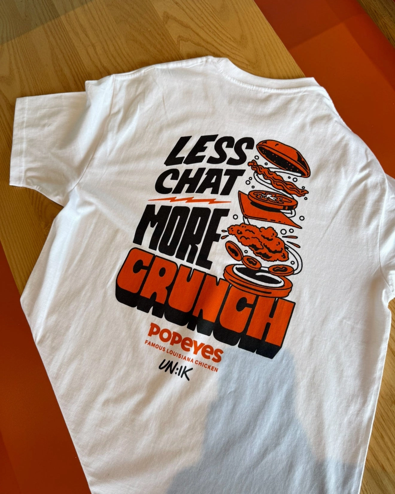Popeyes 'Less Chat, More Crunch' Tee - White Wear Resistant Fabric Everyday Fashion Look