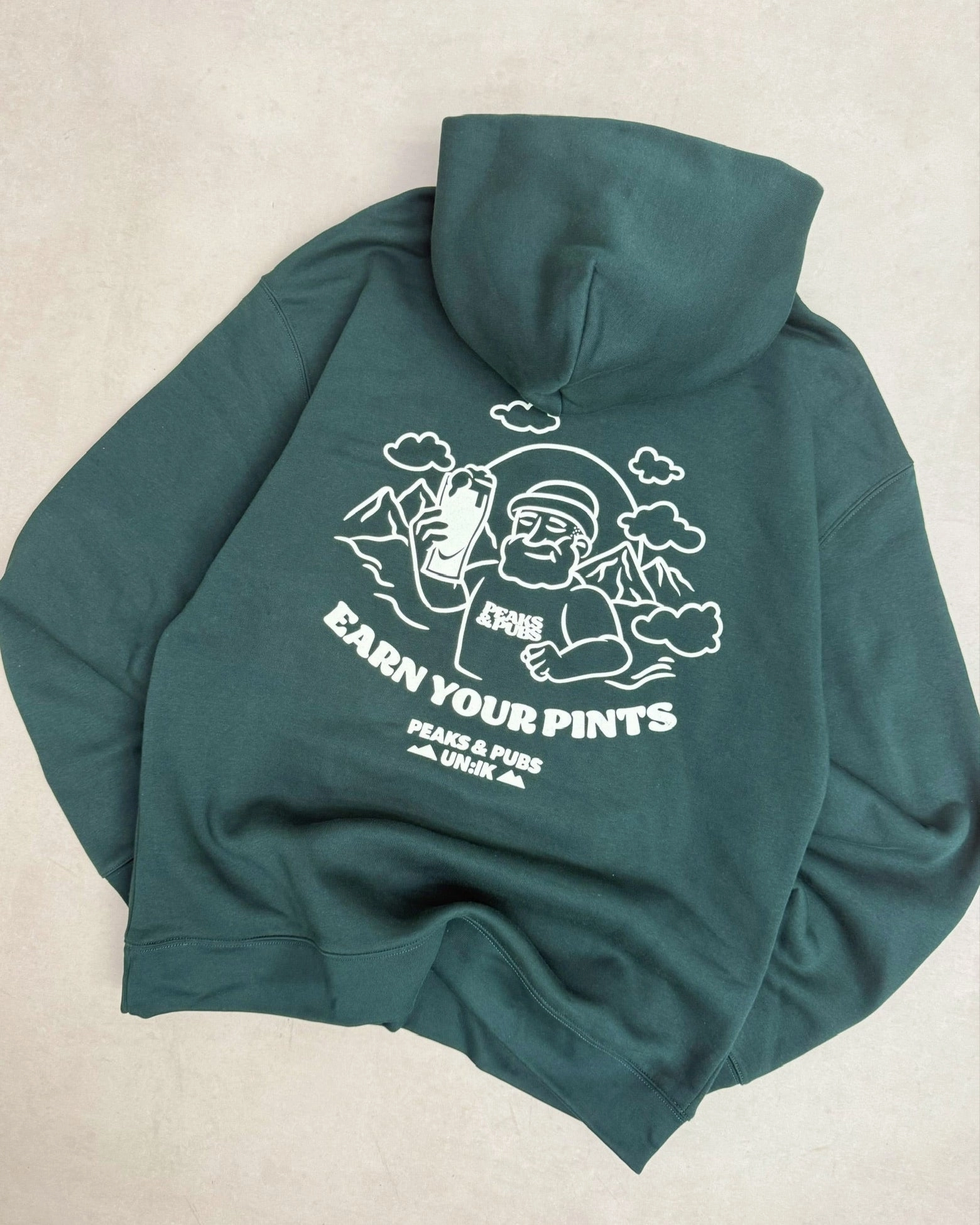 Peaks & Pubs 'Earn Your Pints' Hoodie - Pine Green Handsome Finish Ivy League style