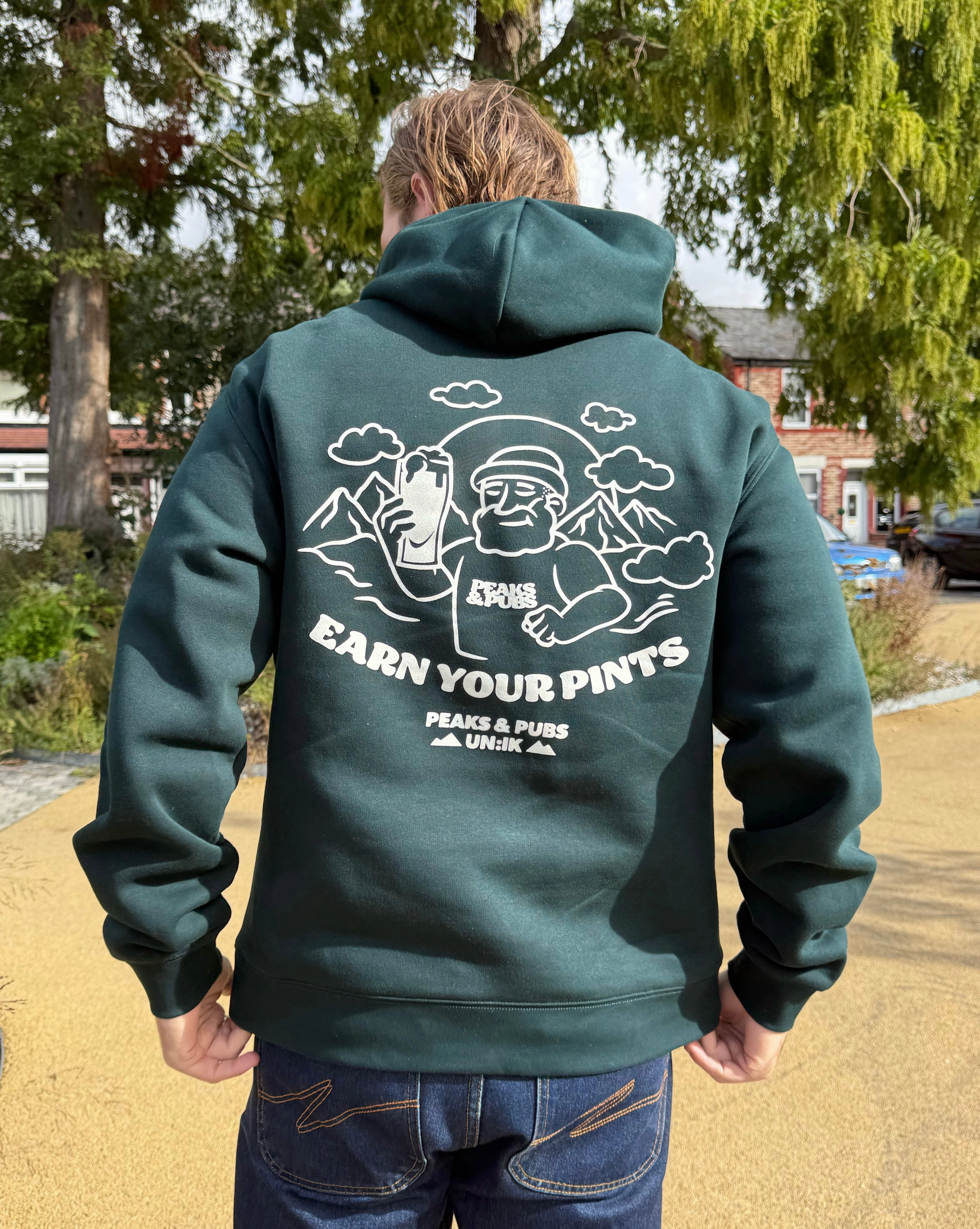 Cozy adult preference Peaks & Pubs 'Earn Your Pints' Hoodie - Pine Green
