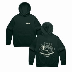 Peaks & Pubs 'Earn Your Pints' Hoodie - Pine Green Ribbon Details Antelope like