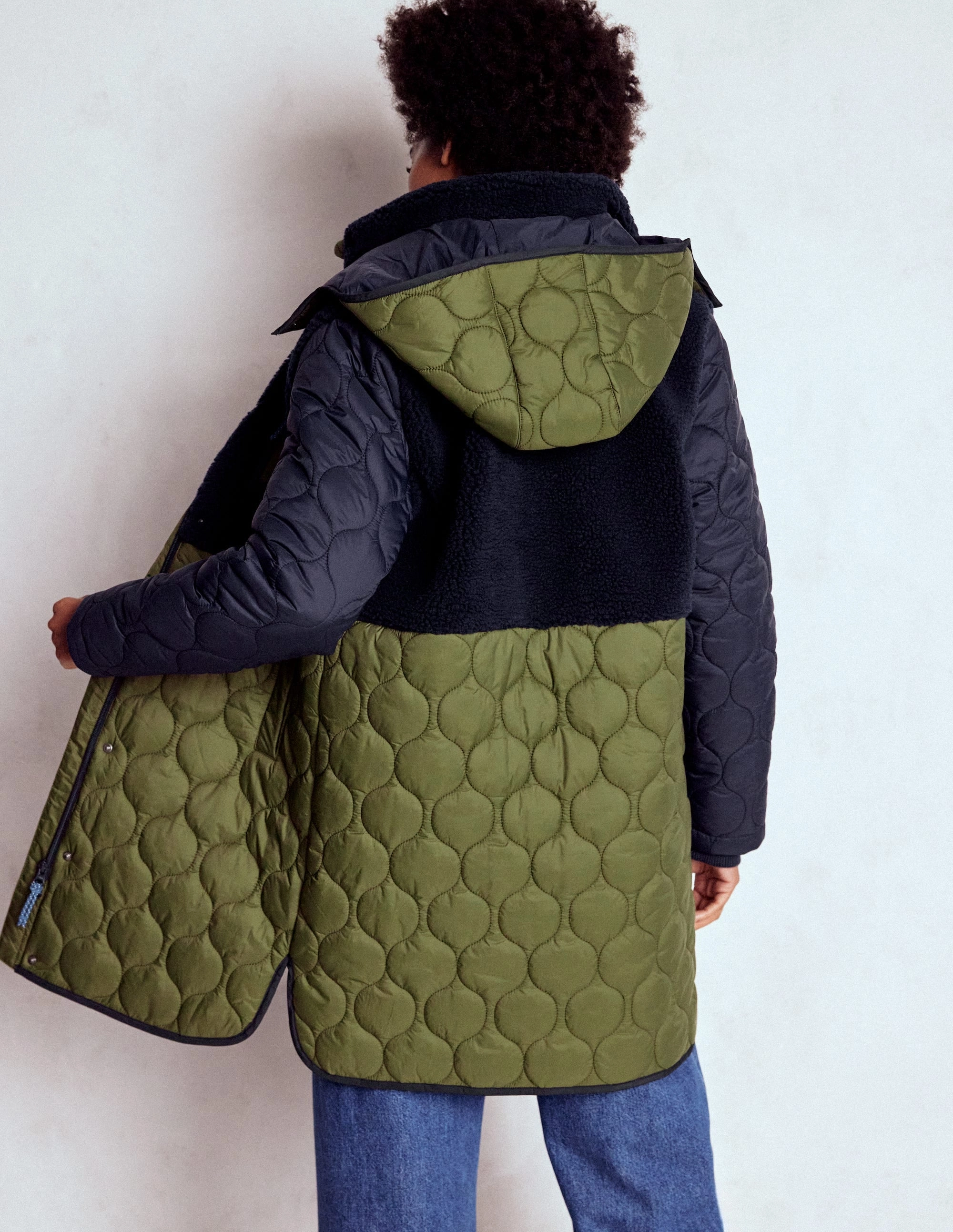 Borg Mix Coat-Navy & Khaki Mix High Performance Blend