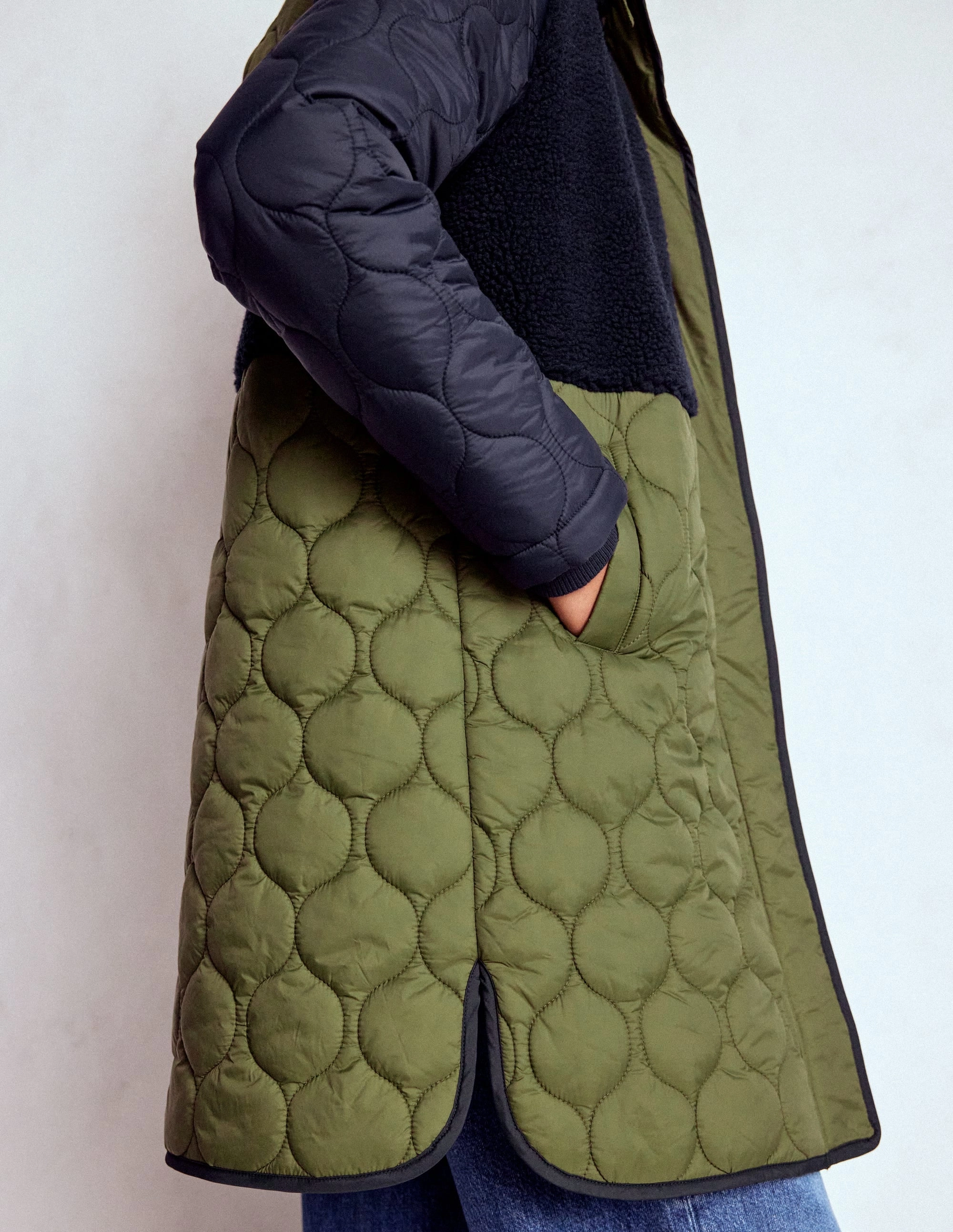 Borg Mix Coat-Navy & Khaki Mix Eco Friendly Textile