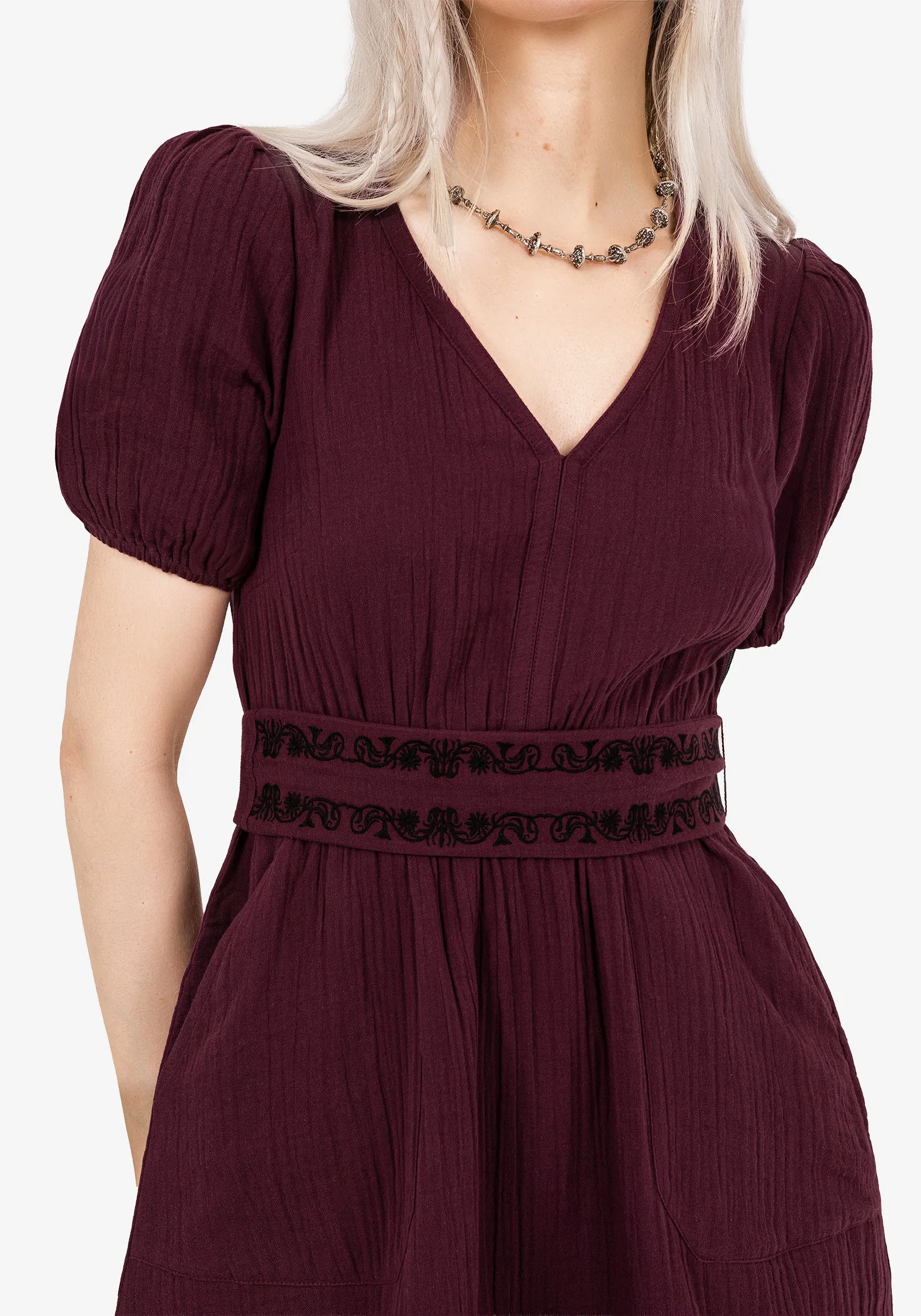 Poultice Embroidered Cotton Mini Dress Chill Lines Japan Cool