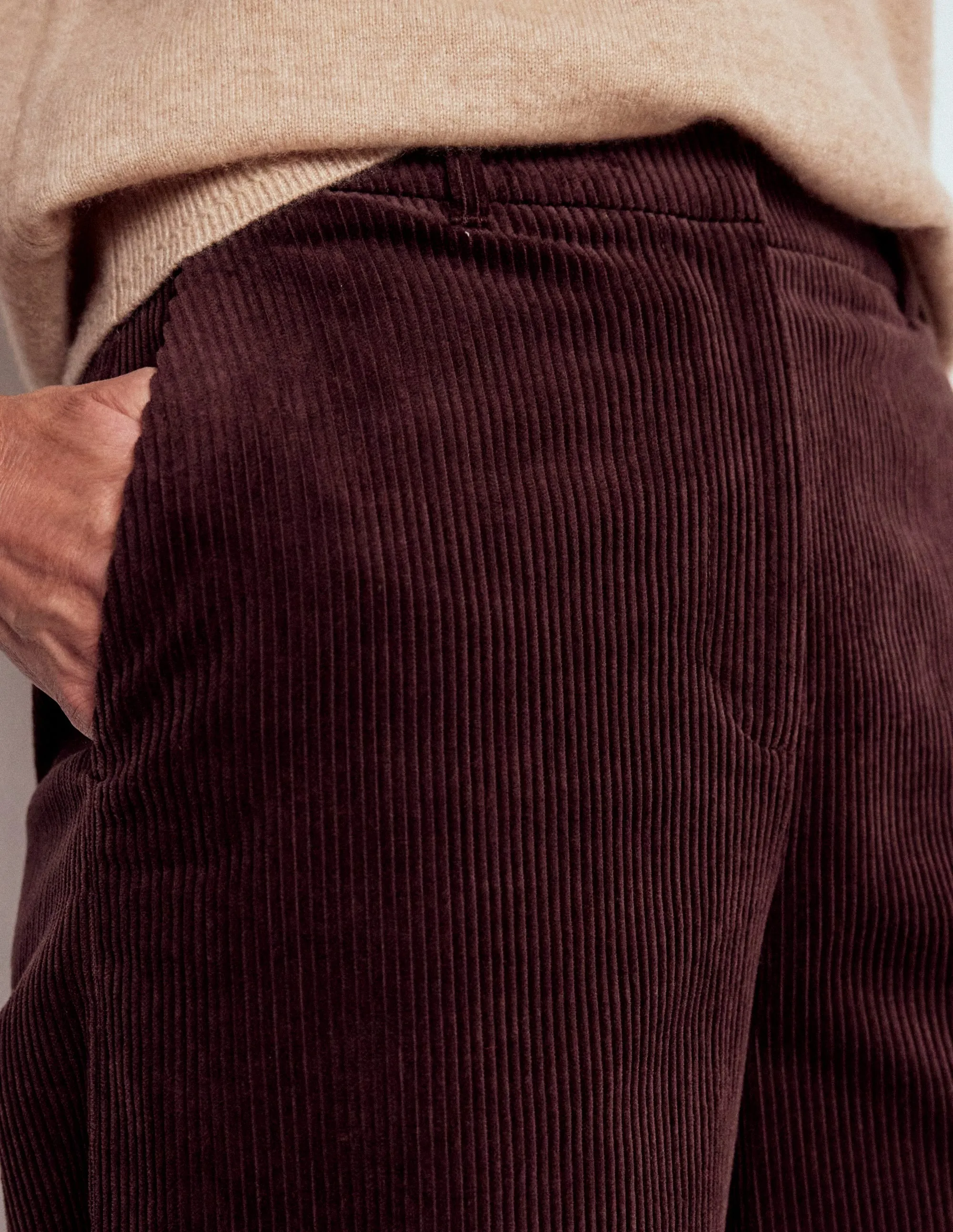 Belgravia Cord Trousers-Deep Aubergine Durable Seam Construction Durable Utility