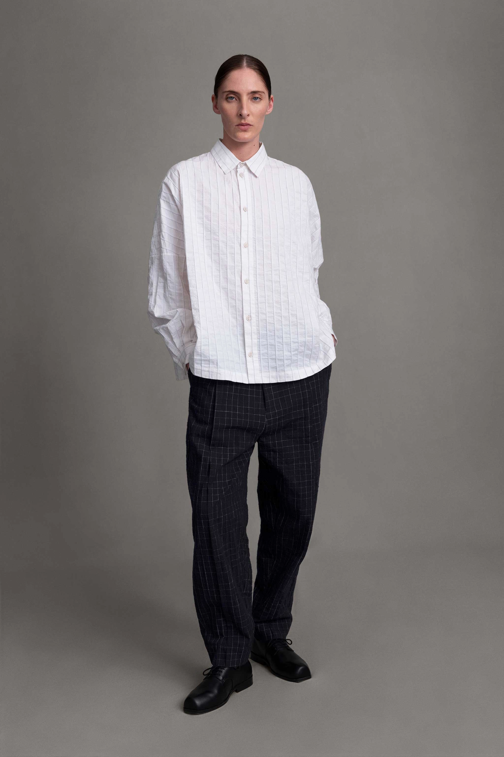 THE LIBRARIAN TROUSER / CRUMPLED CHECK INK Daily Wear Comfy Essentials Wear