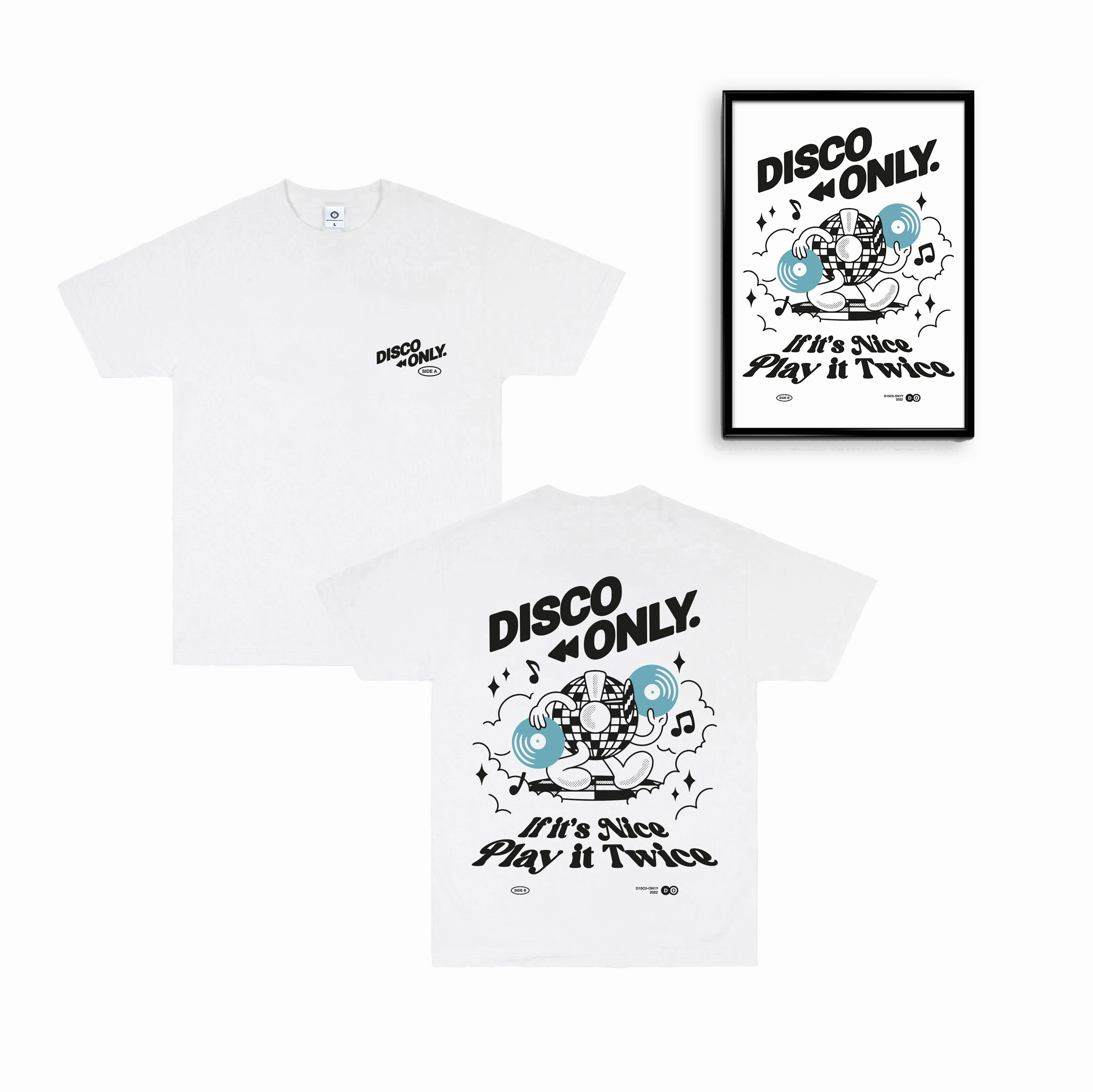 Lightweight Weave Colorfast Dye DISCO ONLY 'Play It Twice V4' Tee & Print Bundle - White