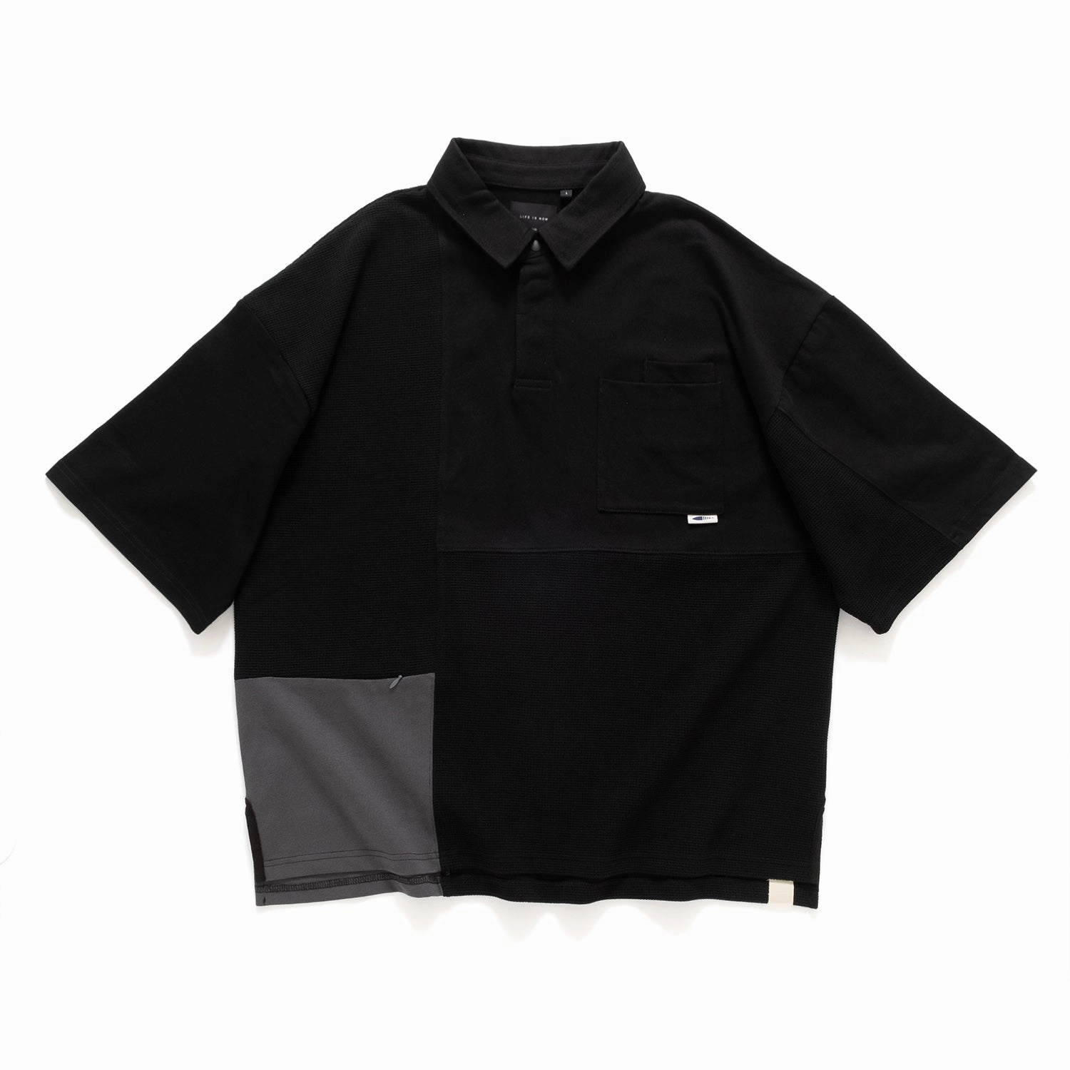 Chilly Weather Style sequined details (TP1444) Patchwork Oversize Polo