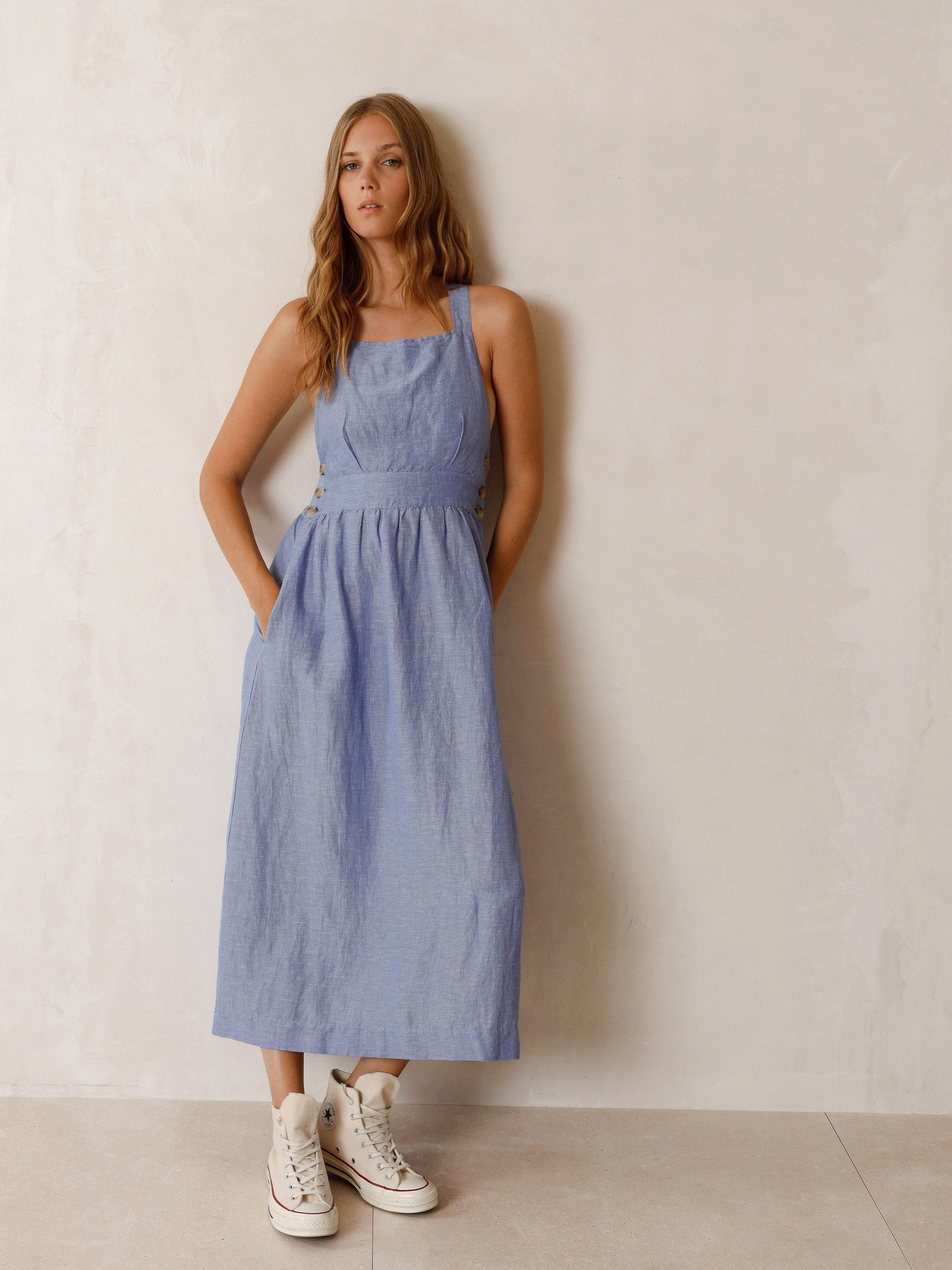 Azul Glacial Strappy Midi Dress Timeless Wearable Evening Tone