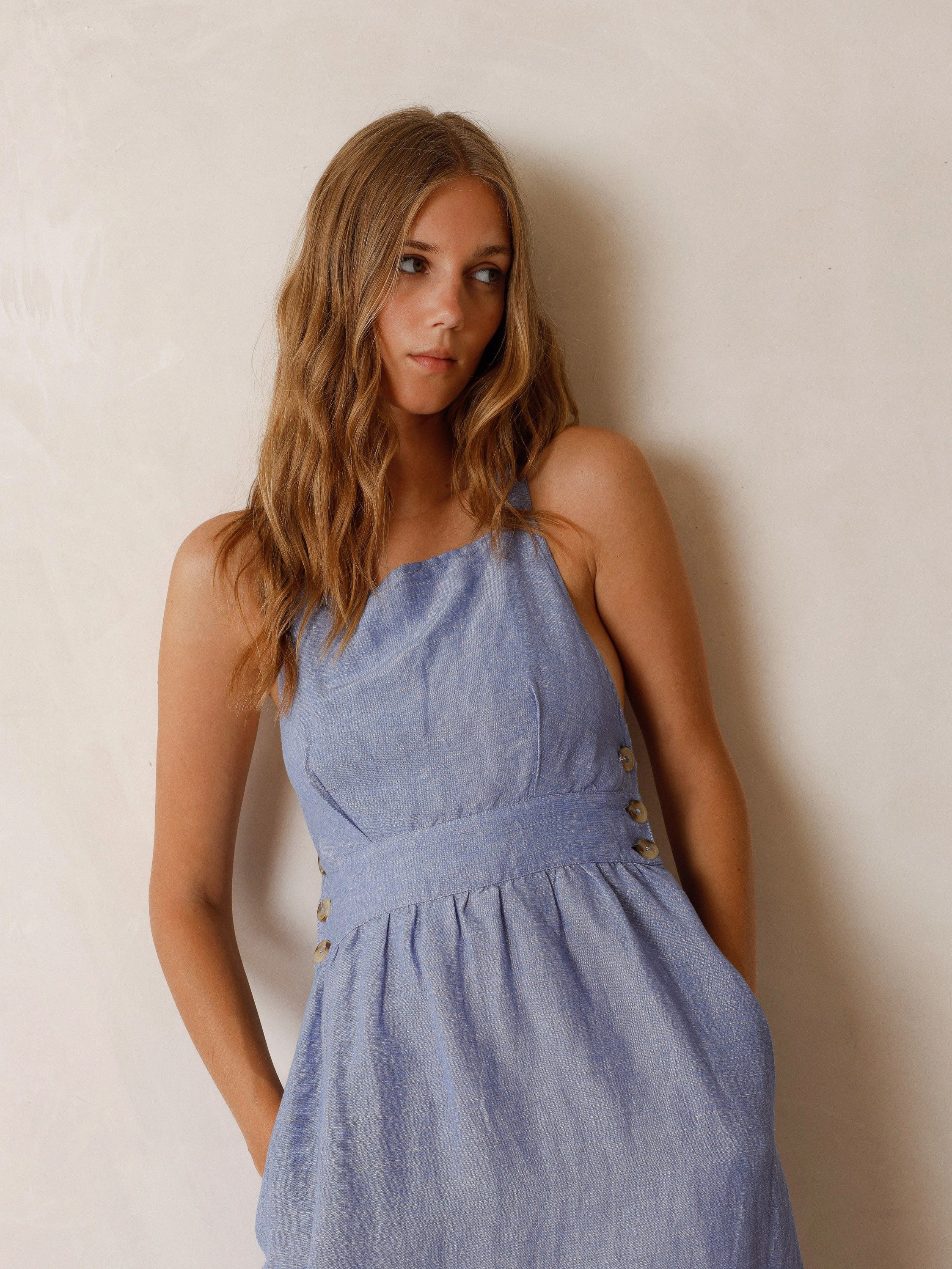 Azul Glacial Strappy Midi Dress Smooth-Finish