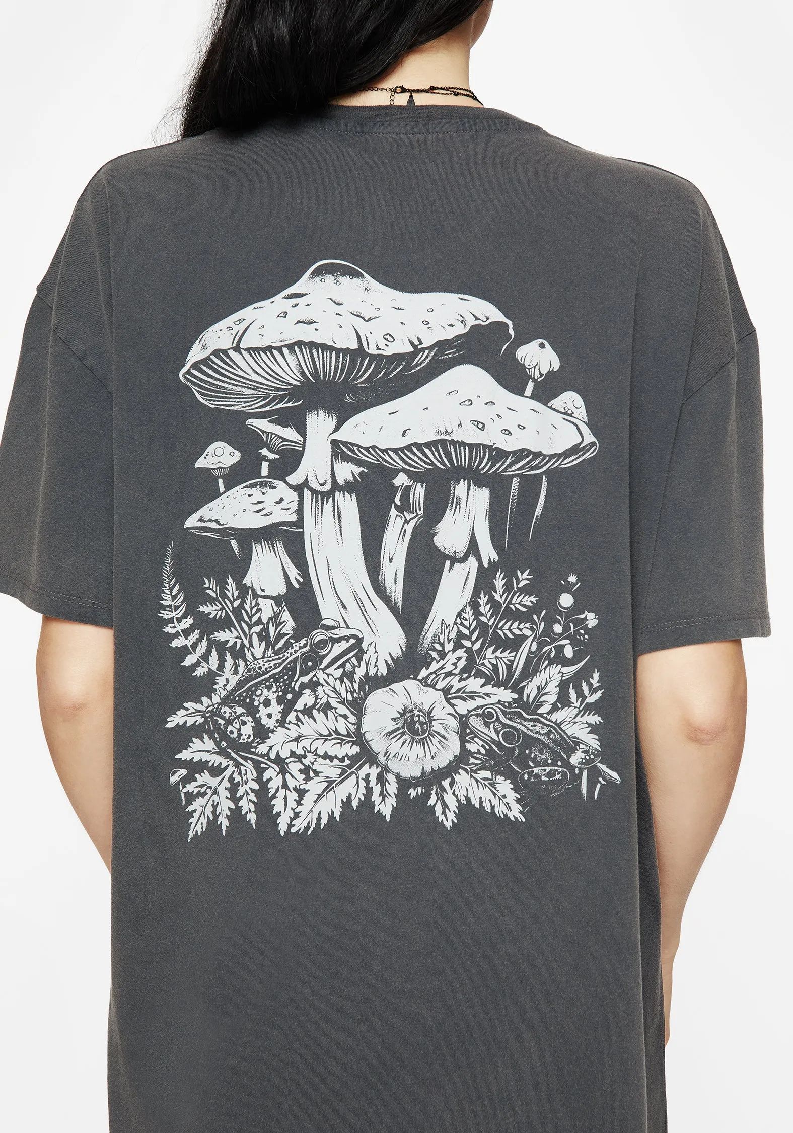 Pressure Cotton Mushroom Print Tee Dress Cold Weather All Over Print Technique
