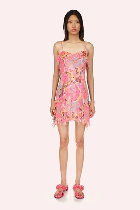 Dahlias Crinkle Chiffon Ruffle Mini Dress Theater-Night Breathable Fit