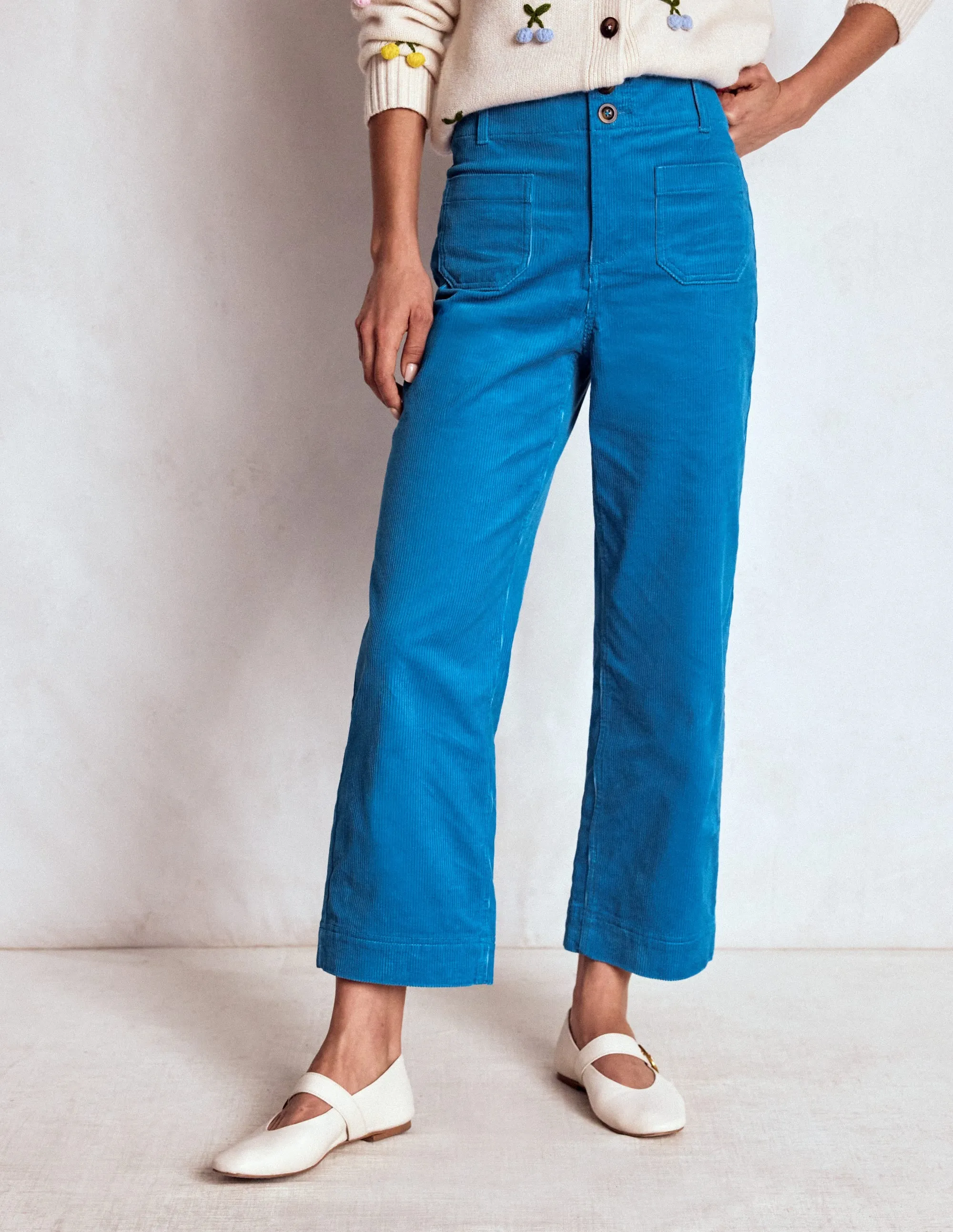 Flexible Waistband Non Bulk Primrose Cord Trousers-Bright Blue
