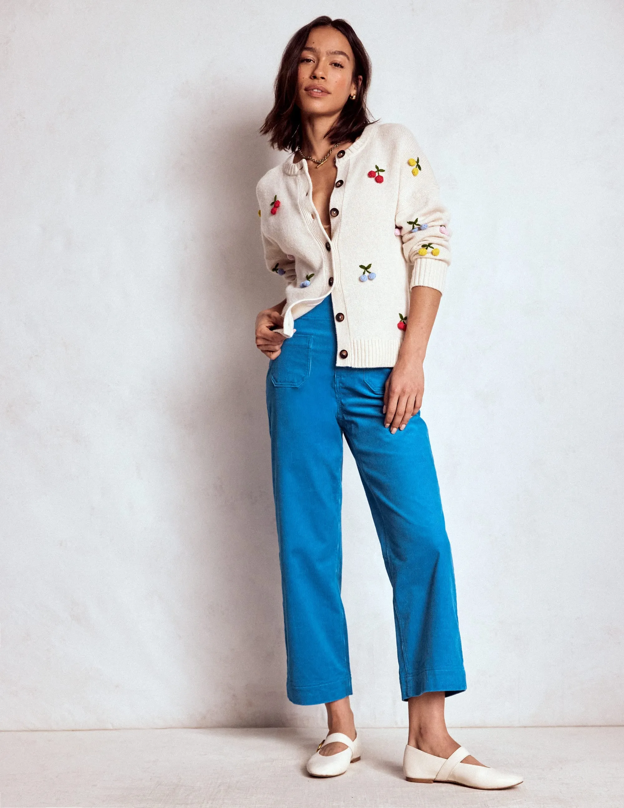 Slim Comfort Smart Motion Primrose Cord Trousers-Bright Blue