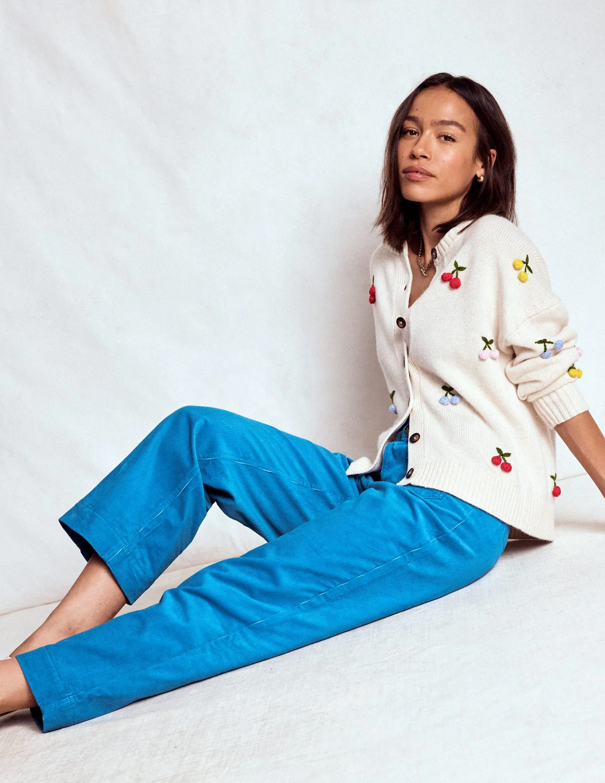 Primrose Cord Trousers-Bright Blue Quick Fit Wear Movement Ease