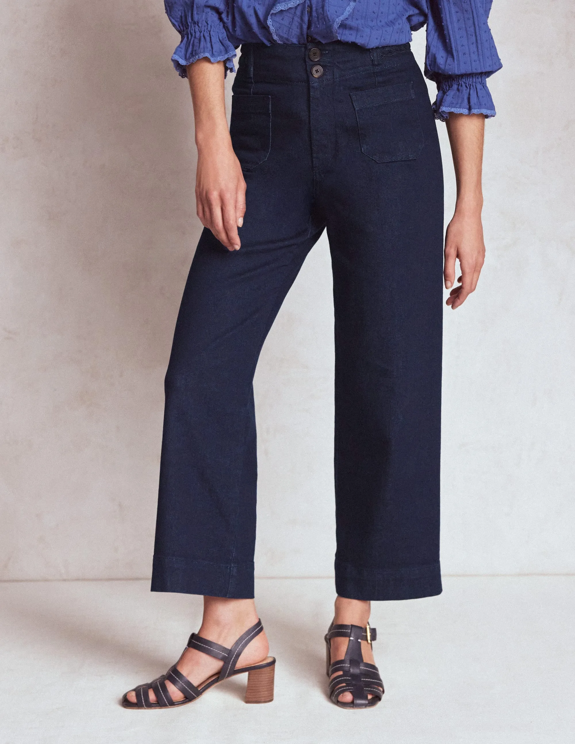 Light Coverage Stylish Waistband Primrose Patch Pocket Jeans-Indigo Braid