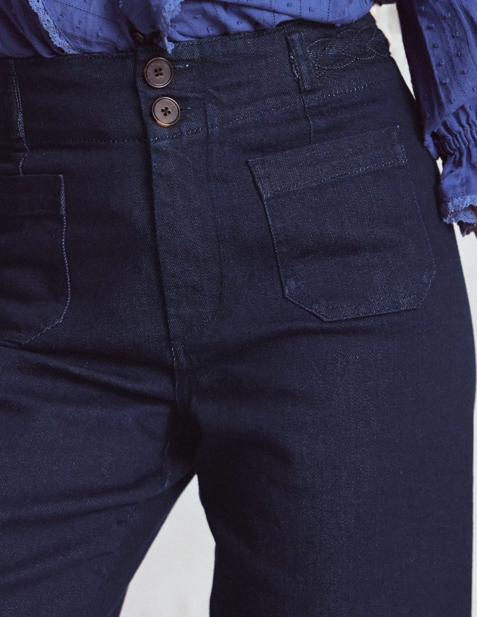 Sporty Appeal Flat waistband Primrose Patch Pocket Jeans-Indigo Braid