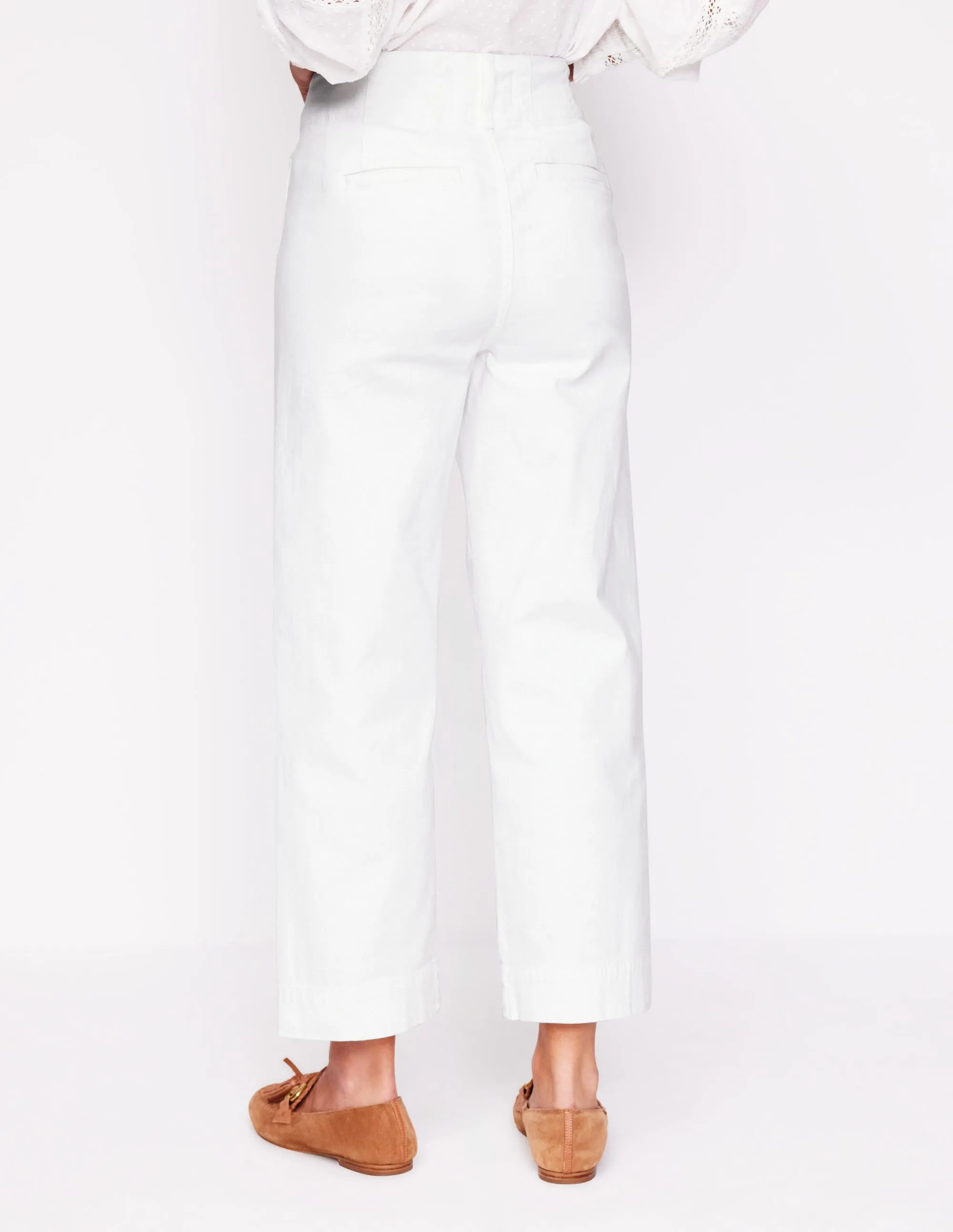 Primrose Patch Pocket Trousers-White Comfortable Leg