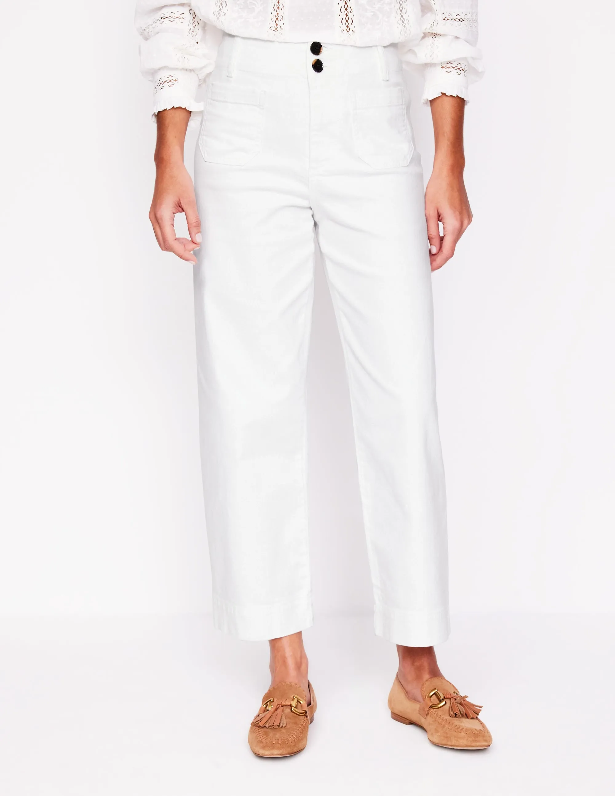 High Durability Thread Primrose Patch Pocket Trousers-White