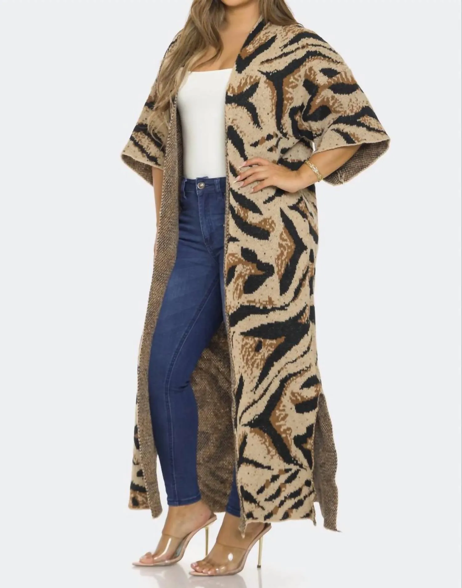 Printed Cardigan In Brown Knit Apparel