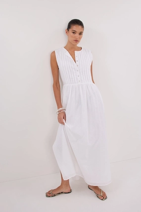 LARS WHITE PINTUCK LINEN MIDI DRESS All-Occasion Look