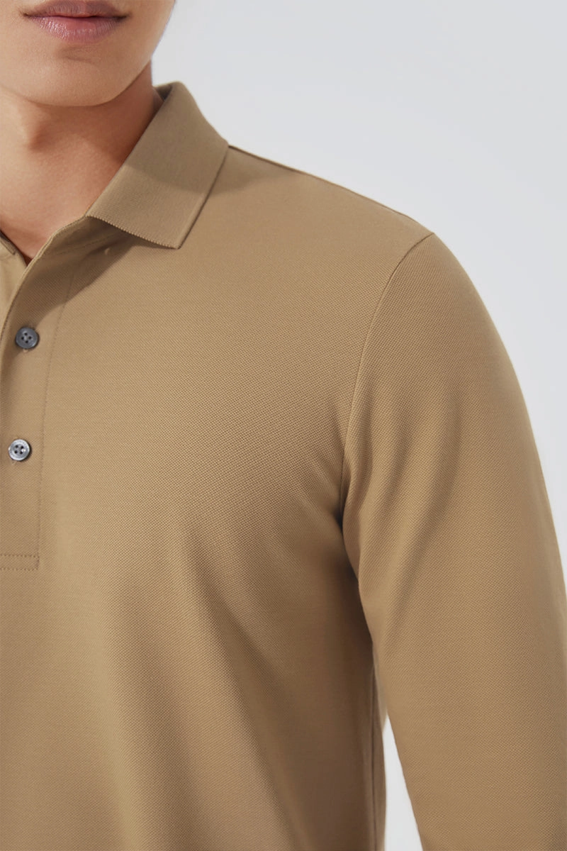 UV Protection VISDRY? Pique Long Sleeve Polo | Khaki KE0178