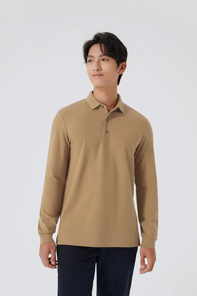 Active Wearable Sporty Look VISDRY? Pique Long Sleeve Polo | Khaki KE0178