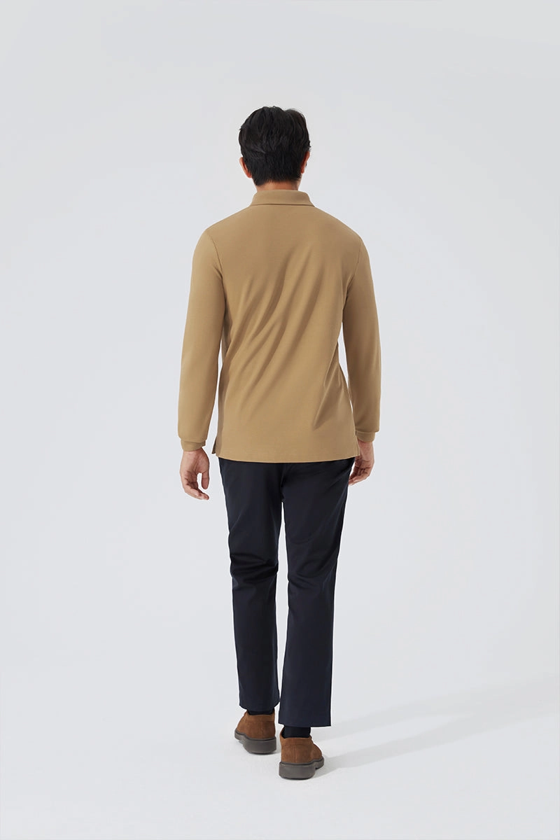 Versatile Style VISDRY? Pique Long Sleeve Polo | Khaki KE0178