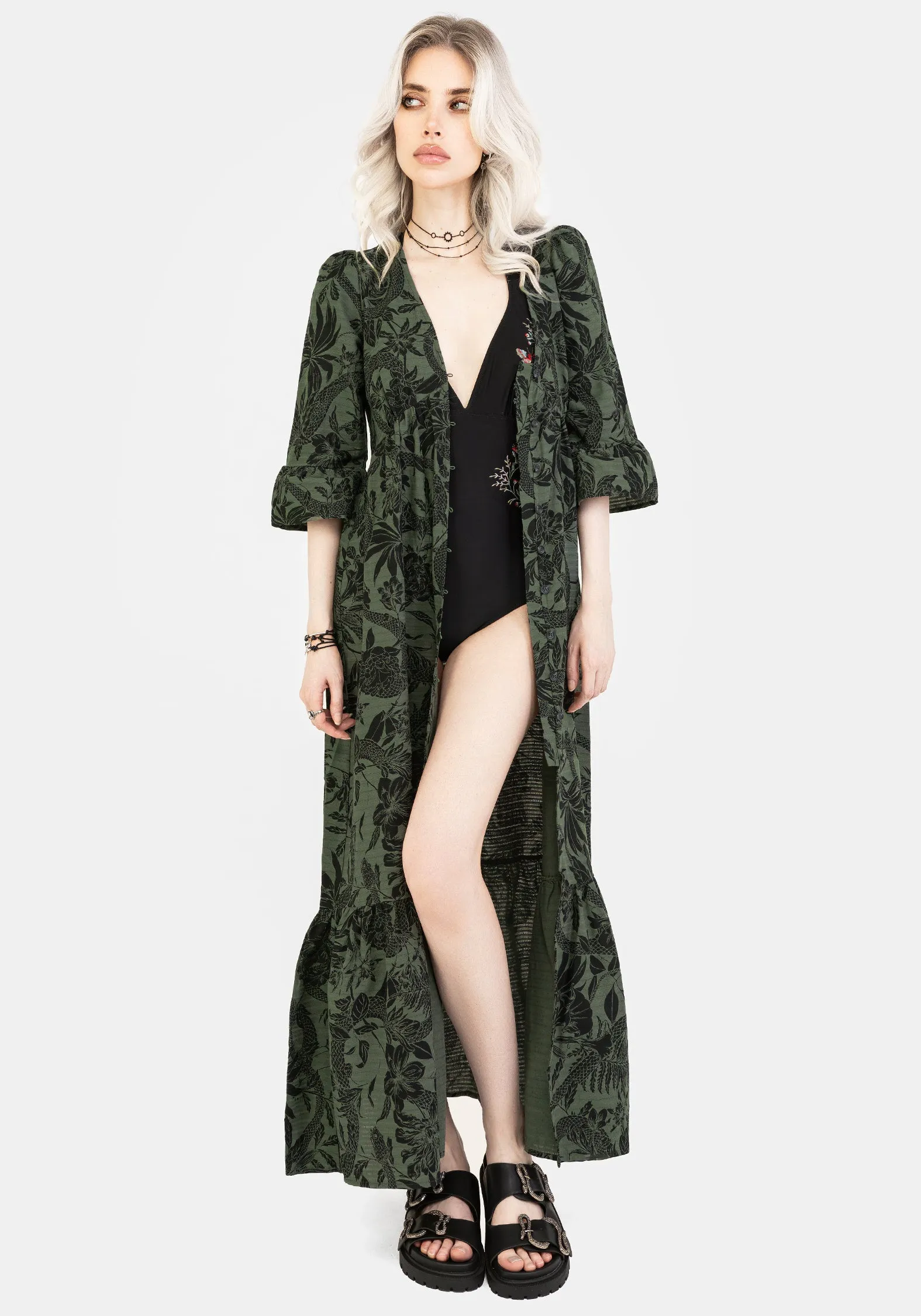 Peace Glow Bashe Cotton Maxi Over Dress - Green