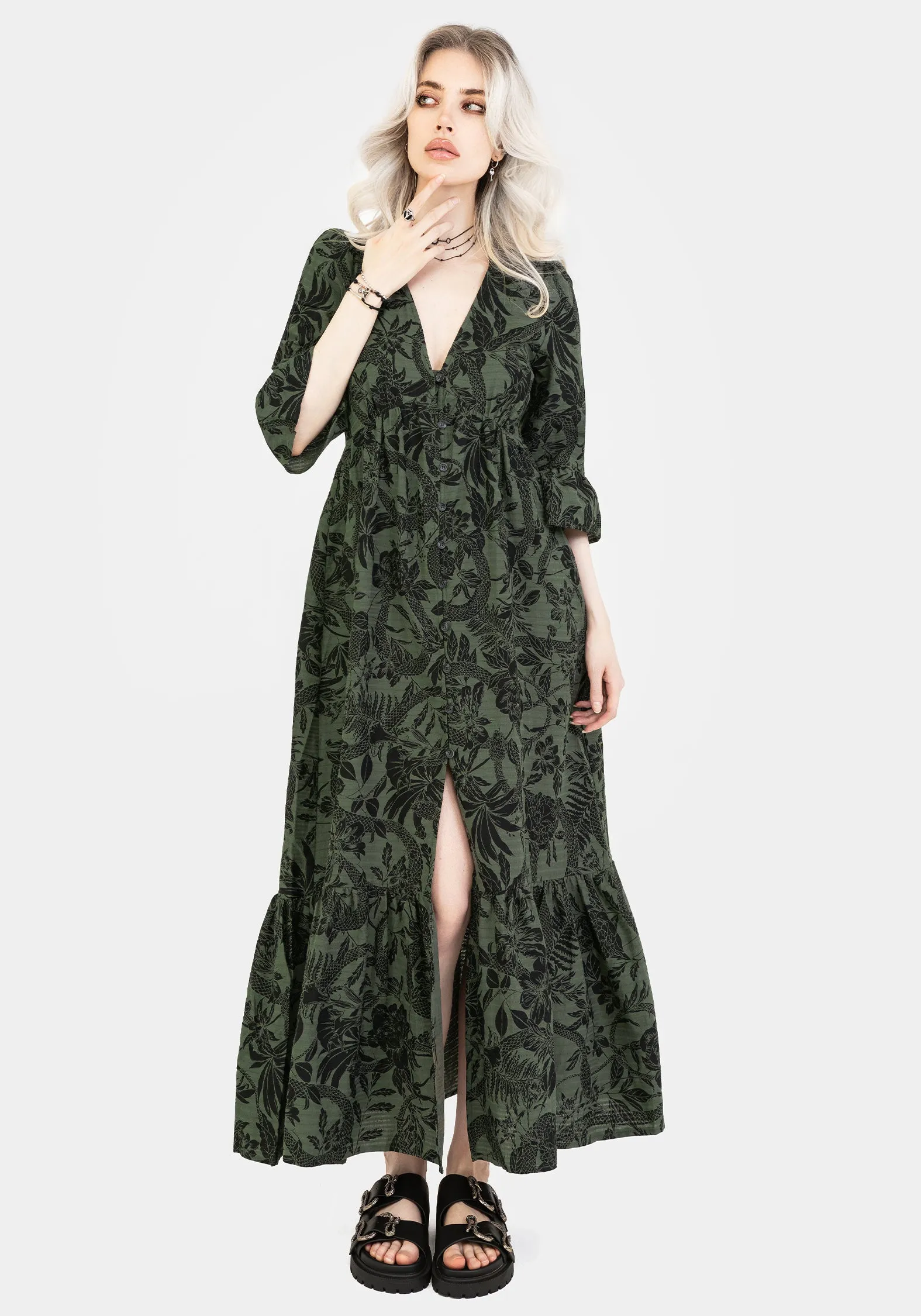Feminine Mood Bashe Cotton Maxi Over Dress - Green