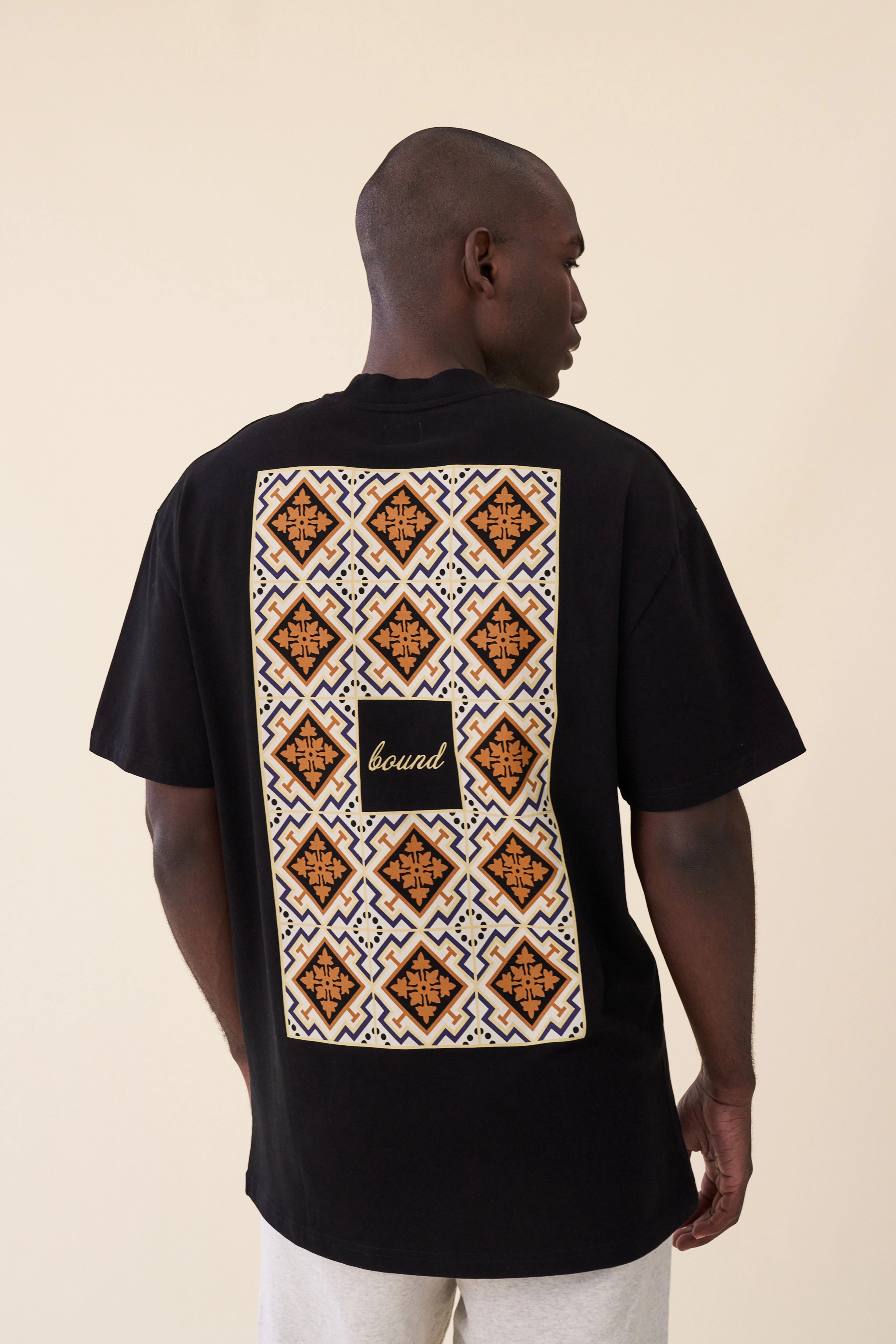 bound 'Porto Azulejos' Tee - Black Ultra Soft Blended Textile