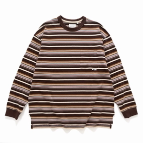 (TP1520) Stripe Long Sleeve Pocket Tee Reinforced Shoulder