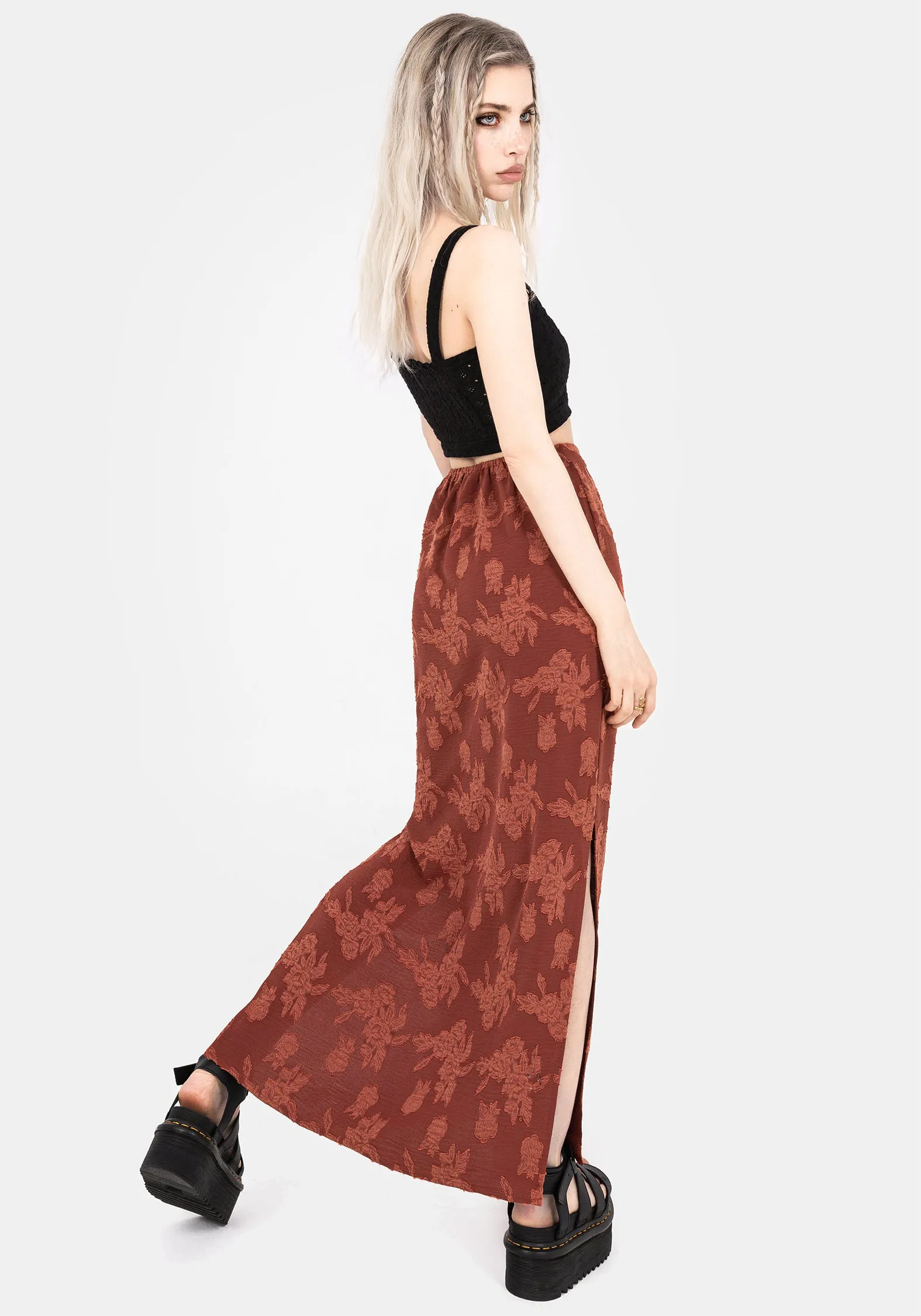 Mood Dressing Matching Belt Prosperity Floral Maxi Slip Skirt