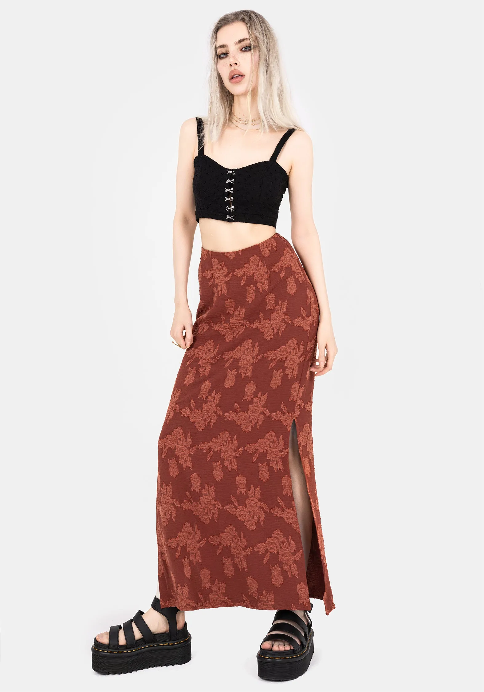 Casual Feel Prosperity Floral Maxi Slip Skirt