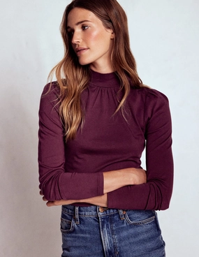 Puff Shoulder Jersey Top-Dark Cherry Quick Drying Technology SweatGuard Lining