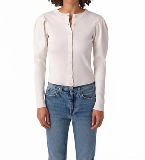 Puff Sleeve Cardigan In Off White Smart Look Modern Knit