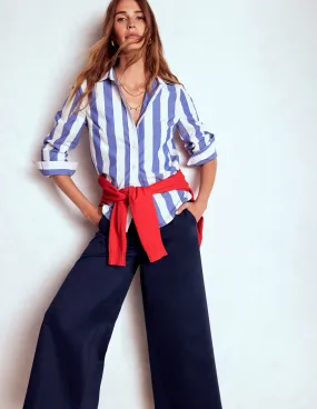 Pull-on Cropped Trousers-Navy Mesh Panel Easy Motion