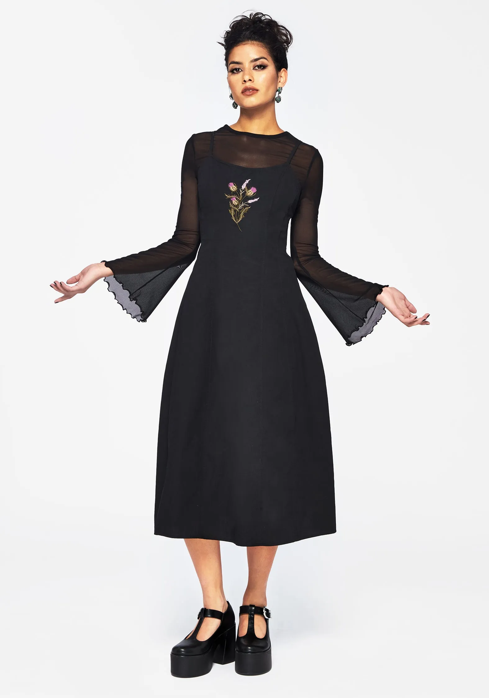 Despair Cotton Thistle Embroidered Cami Tie Back Midi Dress Work Vibes Relaxed-fit gown