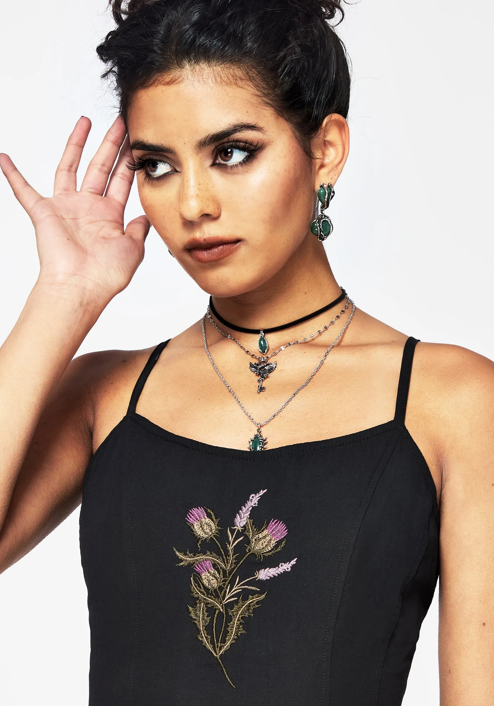 Premium Material Despair Cotton Thistle Embroidered Cami Tie Back Midi Dress