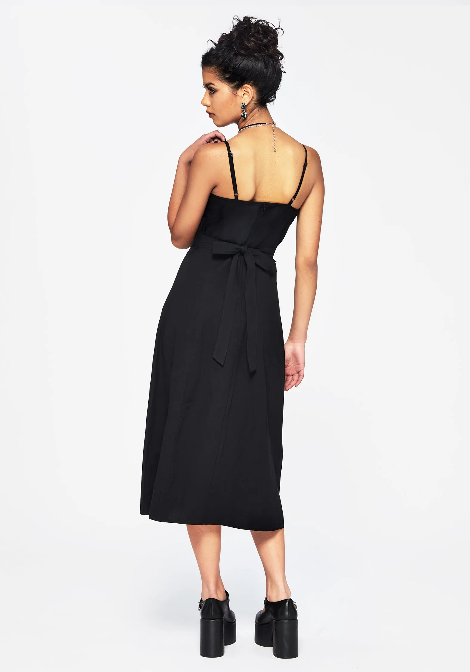 Despair Cotton Thistle Embroidered Cami Tie Back Midi Dress Easy Layering Piece Noble Aura