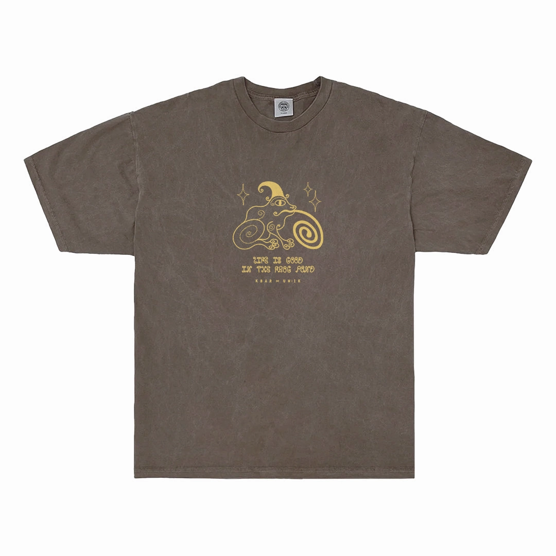 hypoallergenic Skin Friendly Lining KBAR X UN:IK 'Frog Pond' Vintage Washed Tee - Chocolate