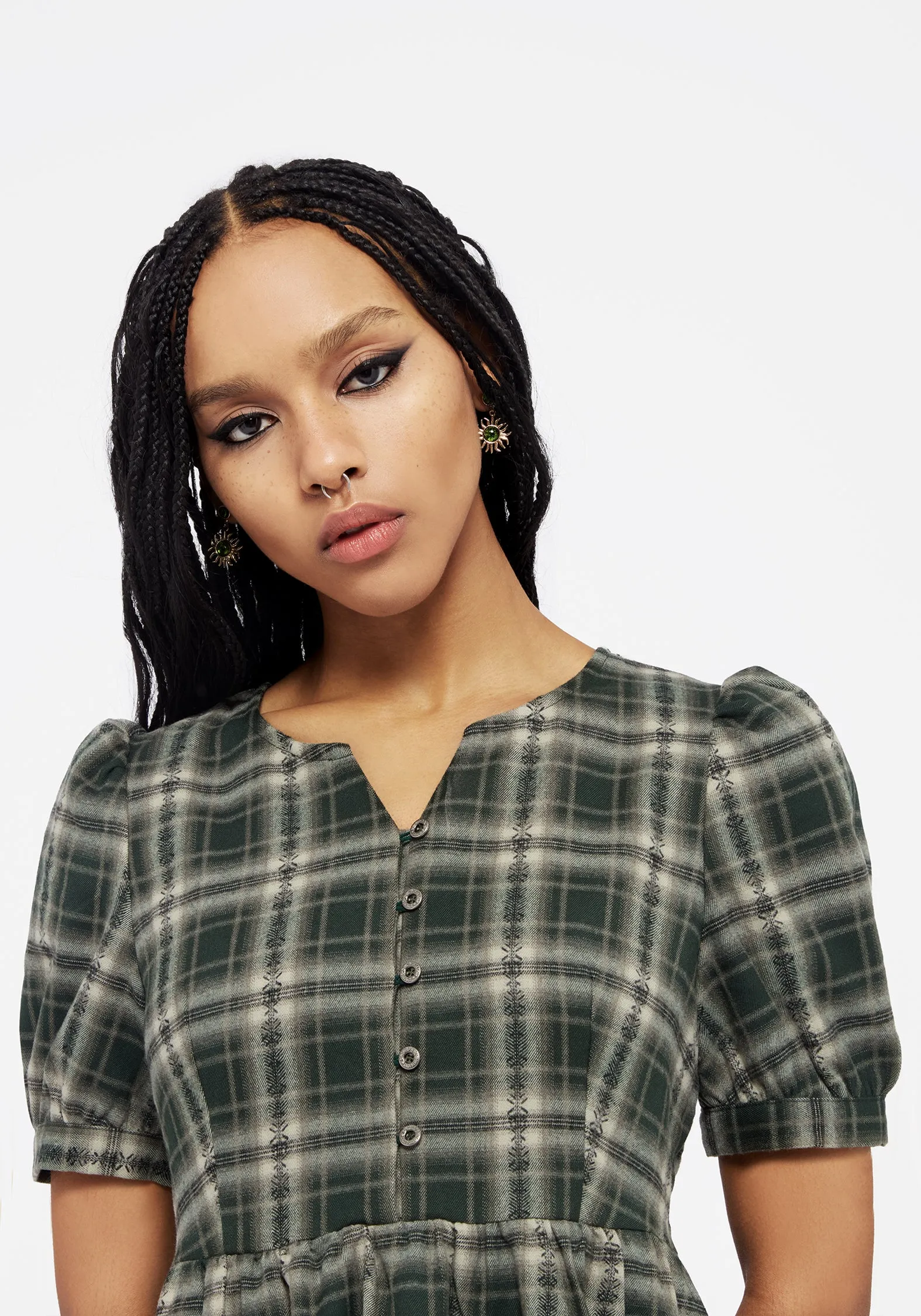 Clean Drape Mini-Length Tulisa Check Button Up Mini Dress