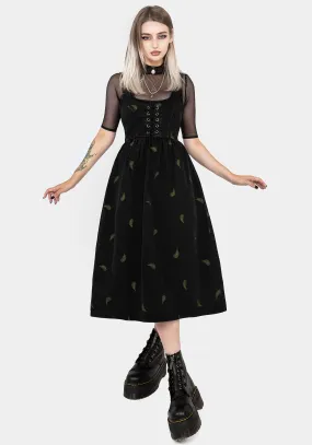 Osmunda Fern Embroidered Lace Up Midi Pinafore Dress Relaxed Line
