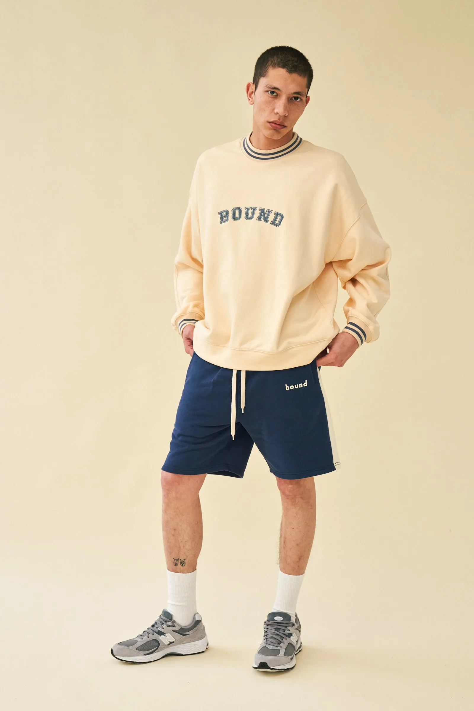 Warm Knit bound 'Varsity' Sweater - Natural