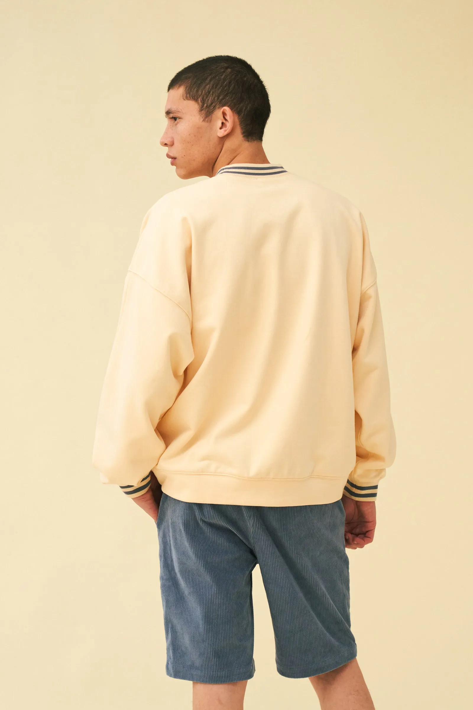 Recycled Material Blend bound 'Varsity' Sweater - Natural