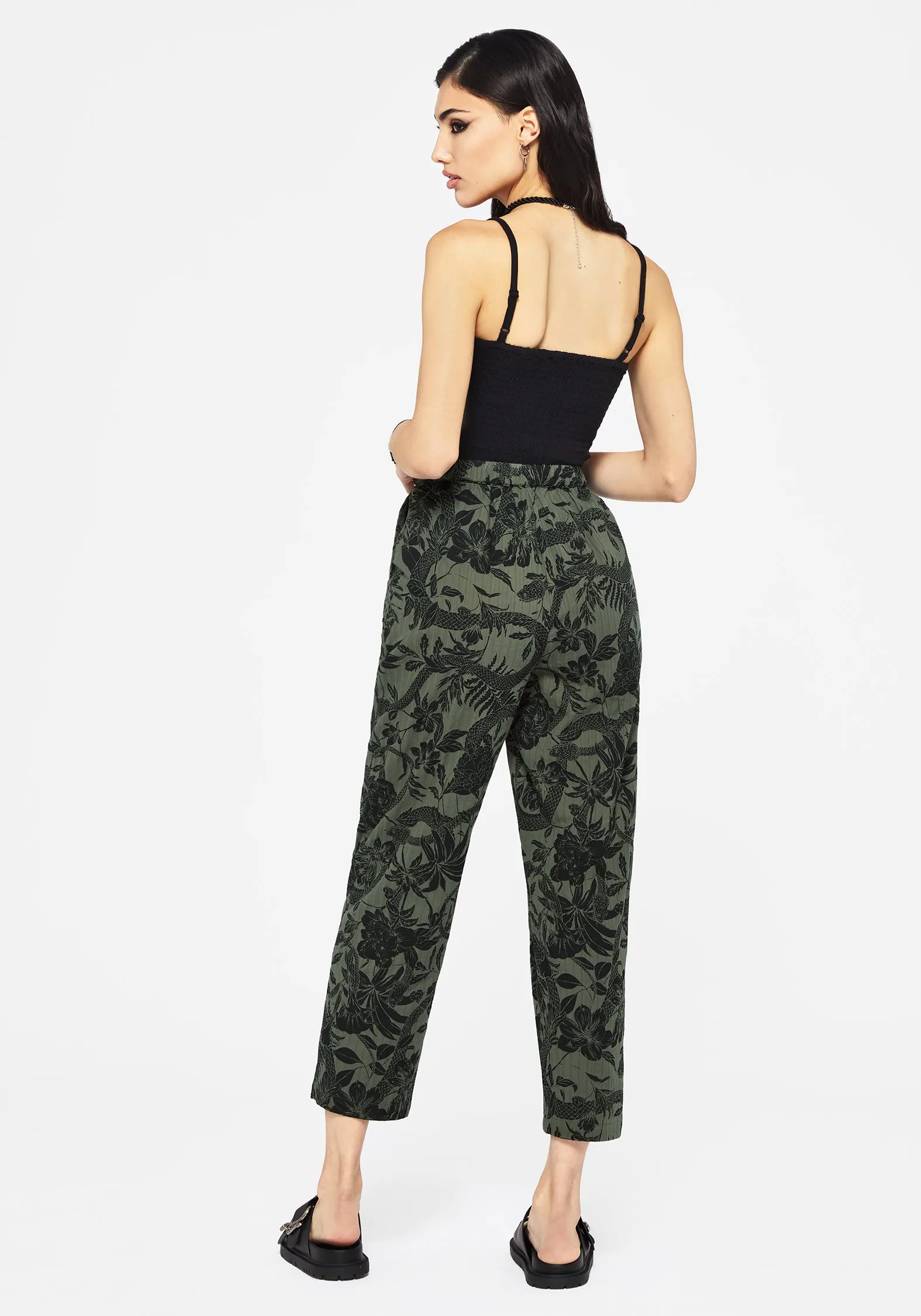 Simple Style Bashe Cotton Soft Tapered Trousers - Green