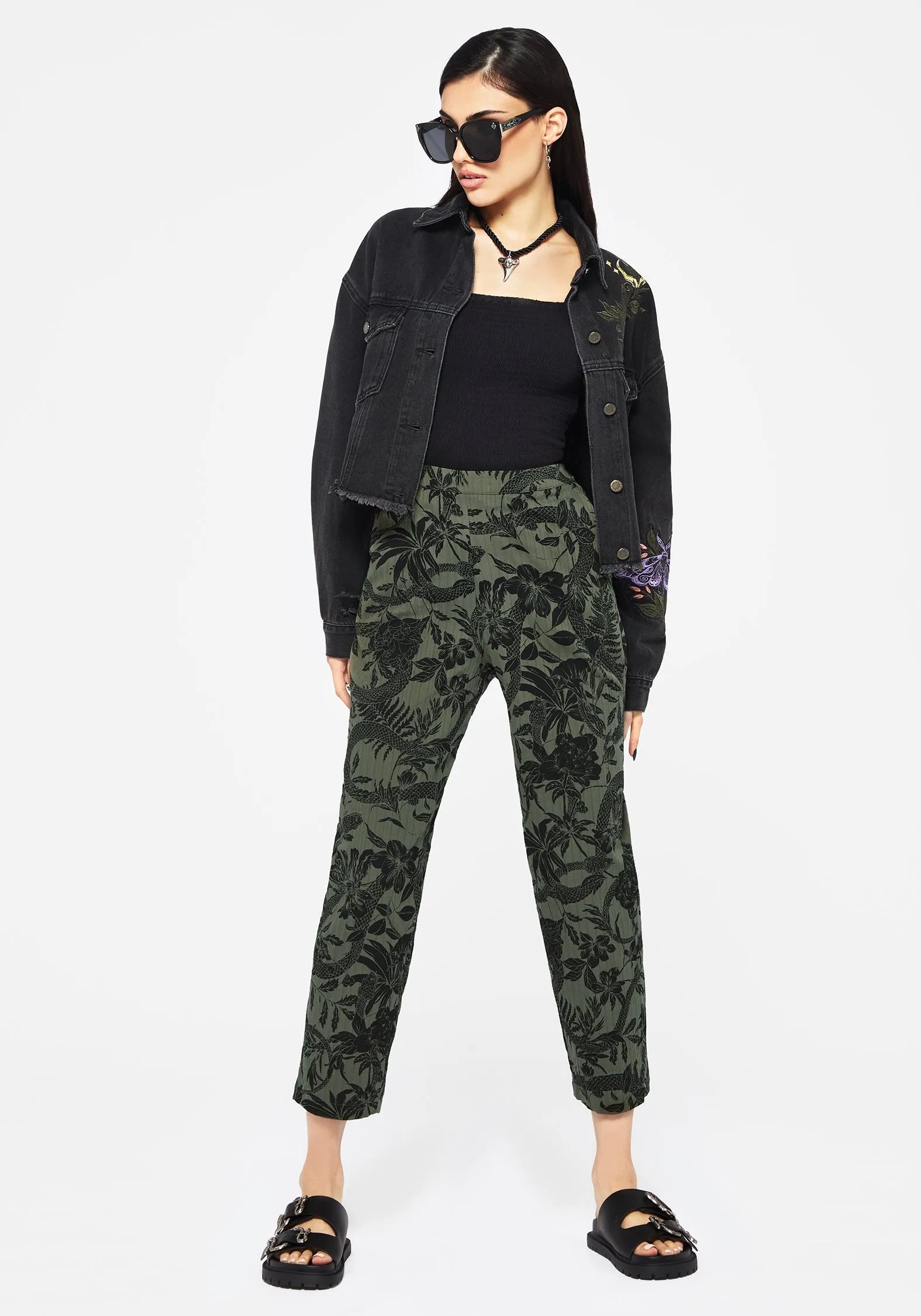 Bashe Cotton Soft Tapered Trousers - Green Minimal Stretch Fit Cozy Comfort